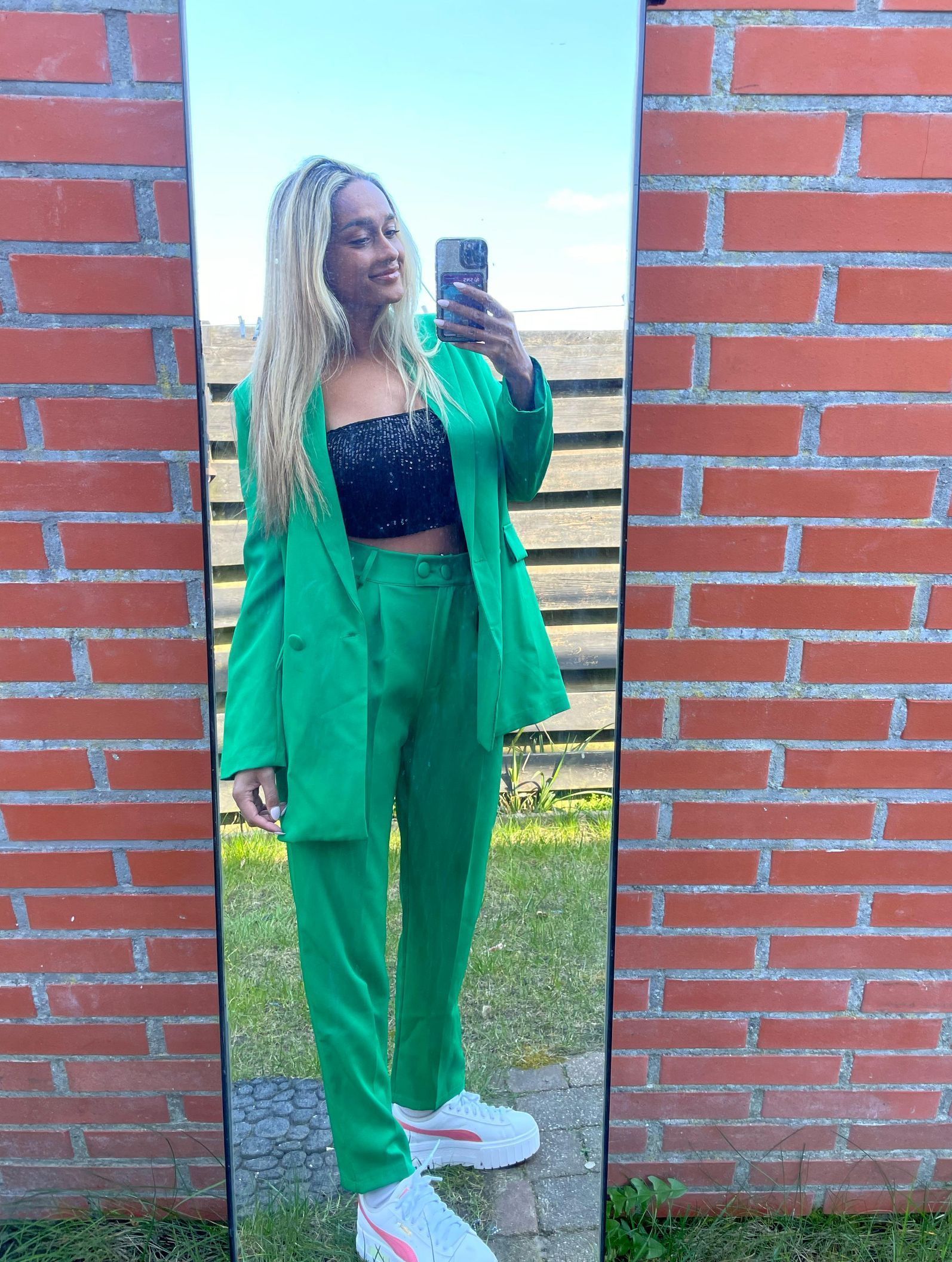 Tweedelige blazer set groen