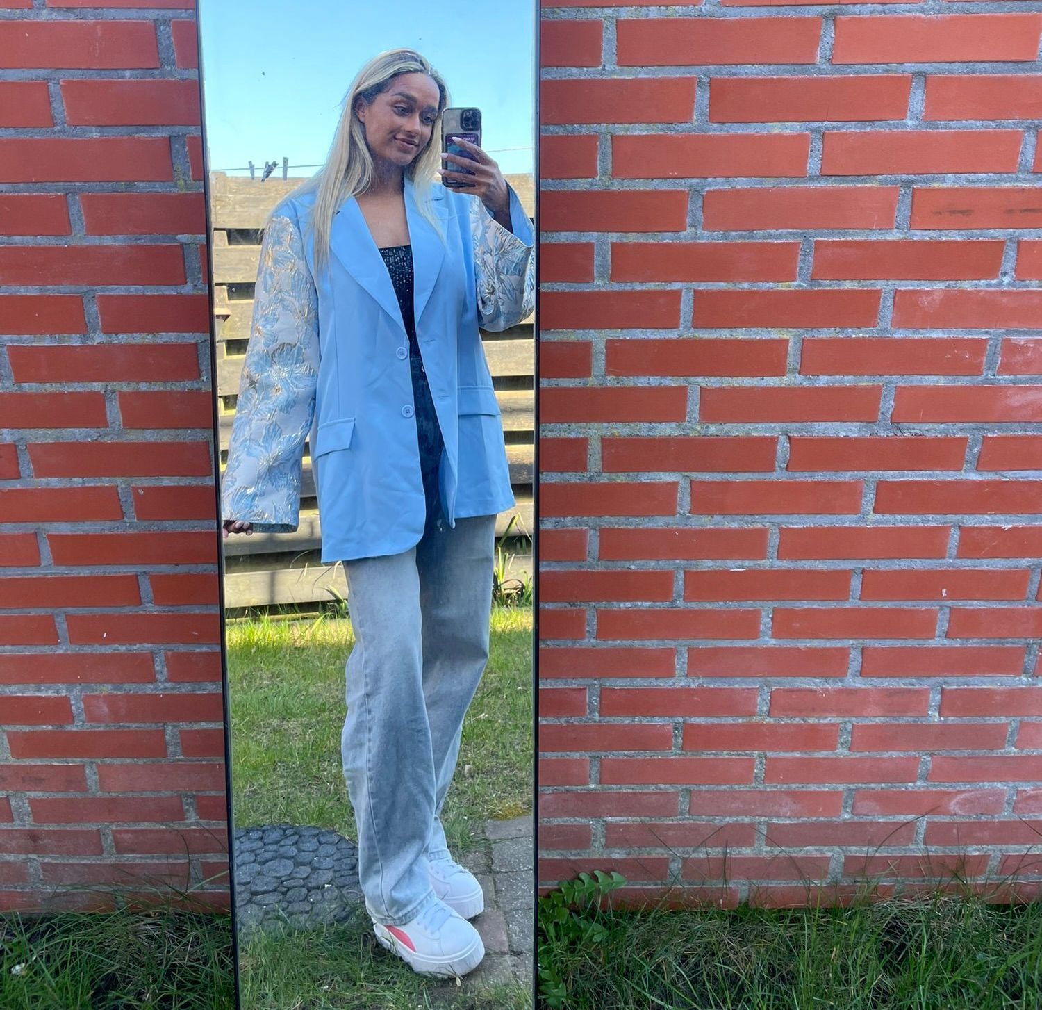 Blazer jacuard blauw