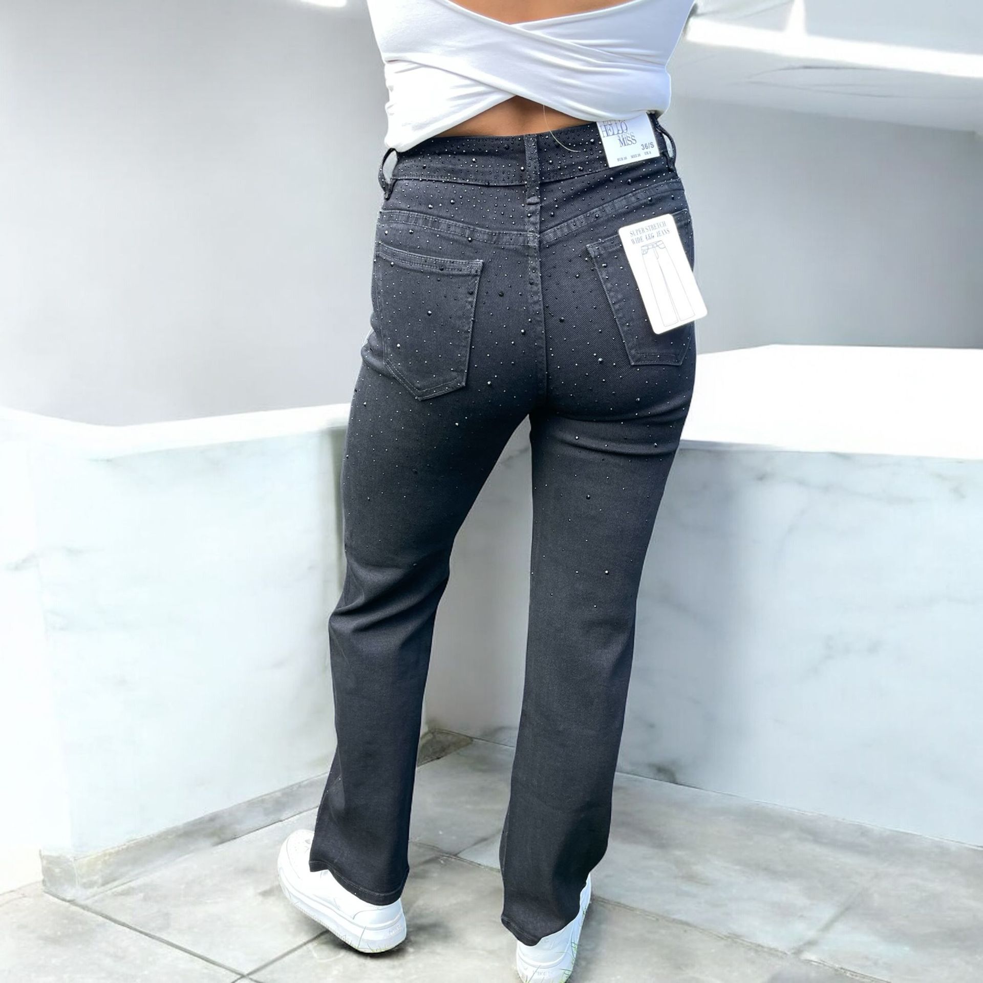 Straight leg glitter broek zwart