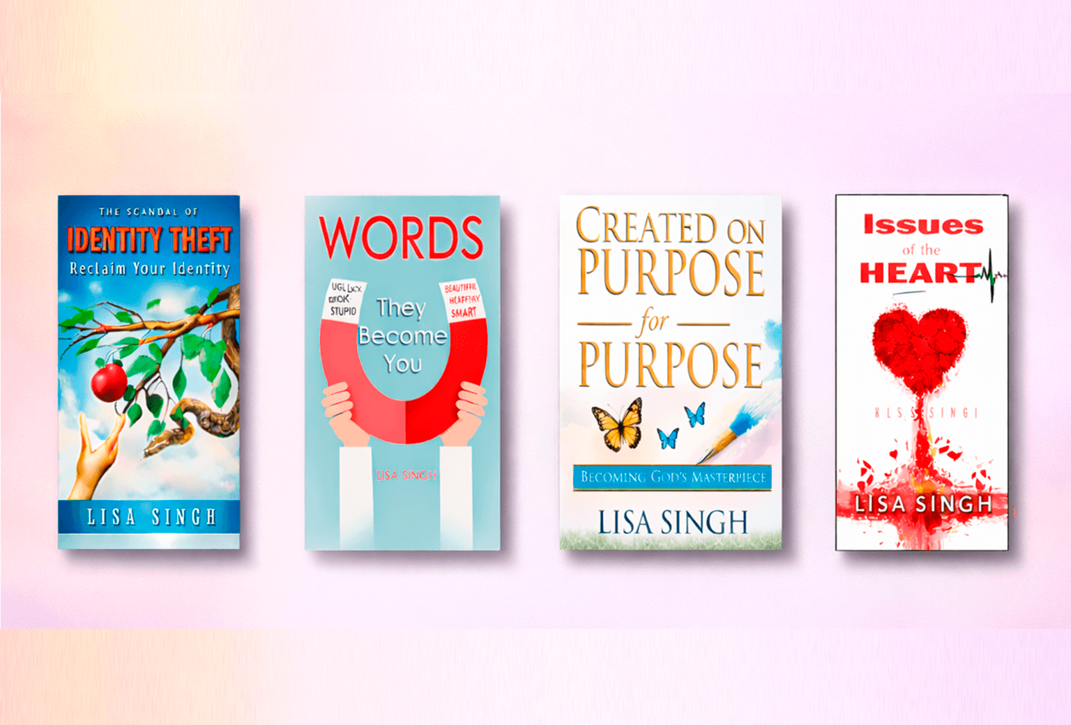 Pastor Lisa Singh and book covers: 