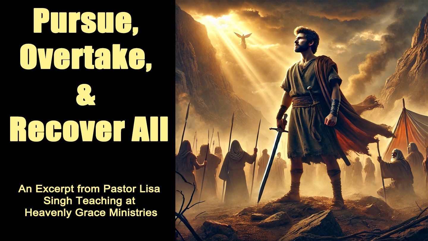 Man with sword leading group. Text: 