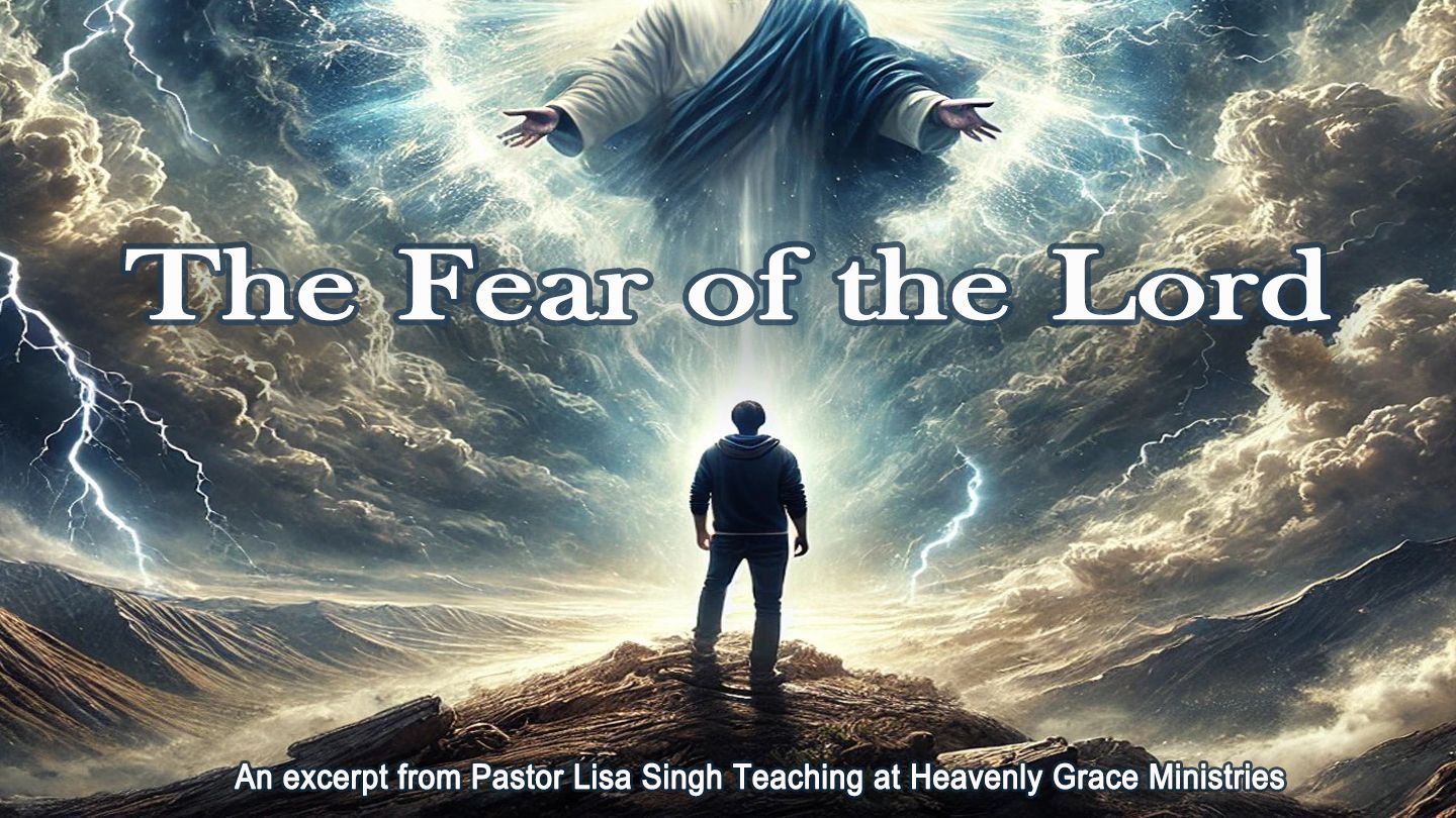 Man facing a divine figure in stormy sky, 