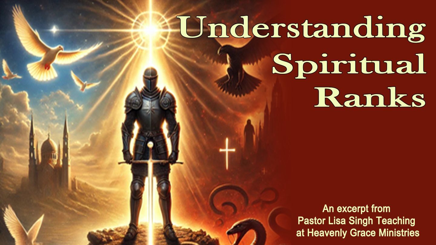 A knight with a glowing sword stands before a radiant light. Title: Understanding Spiritual Ranks.