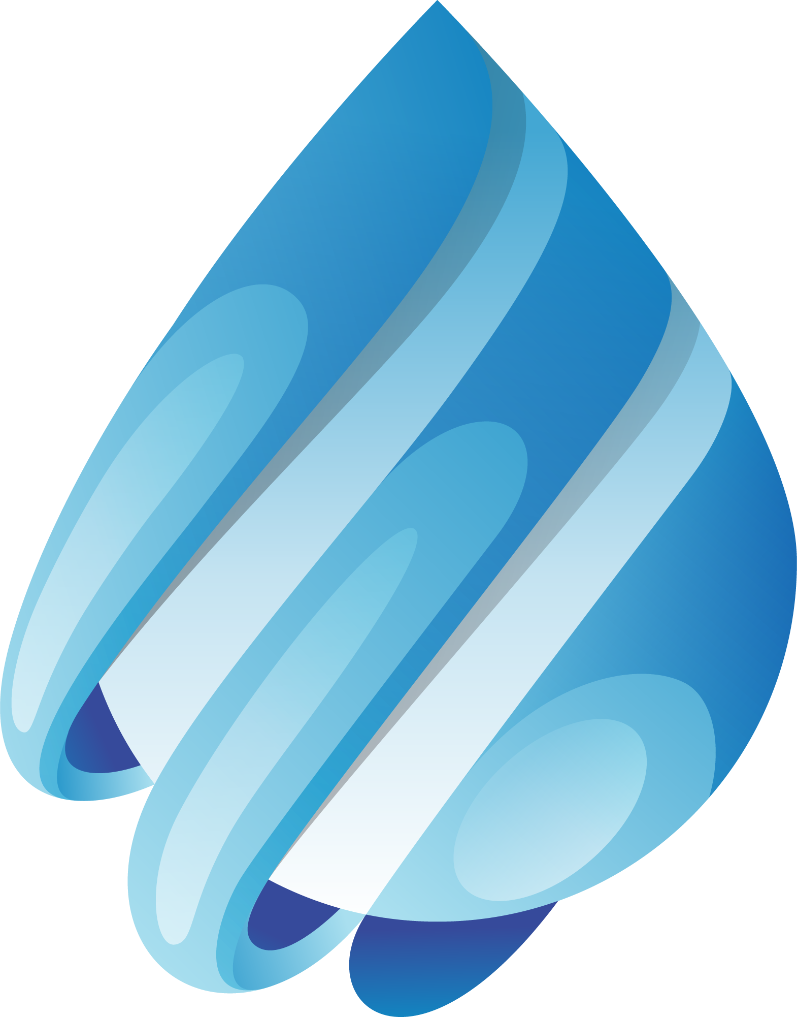 A blue and white graphic of a drop of water