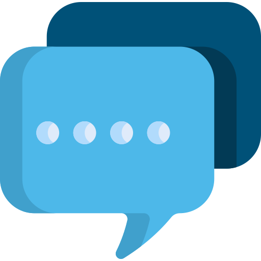 A blue speech bubble with three dots on it.