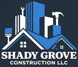 Logo: Gold crown over a semi-truck carrying an excavator, with the word