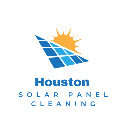 The logo for houston solar panel cleaning shows a solar panel and the sun.