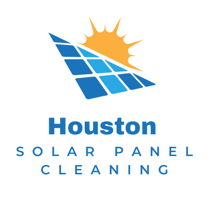 The logo for houston solar panel cleaning shows a solar panel and the sun