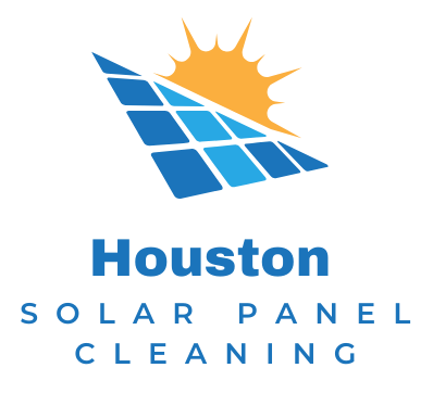 The logo for houston solar panel cleaning shows a solar panel and the sun