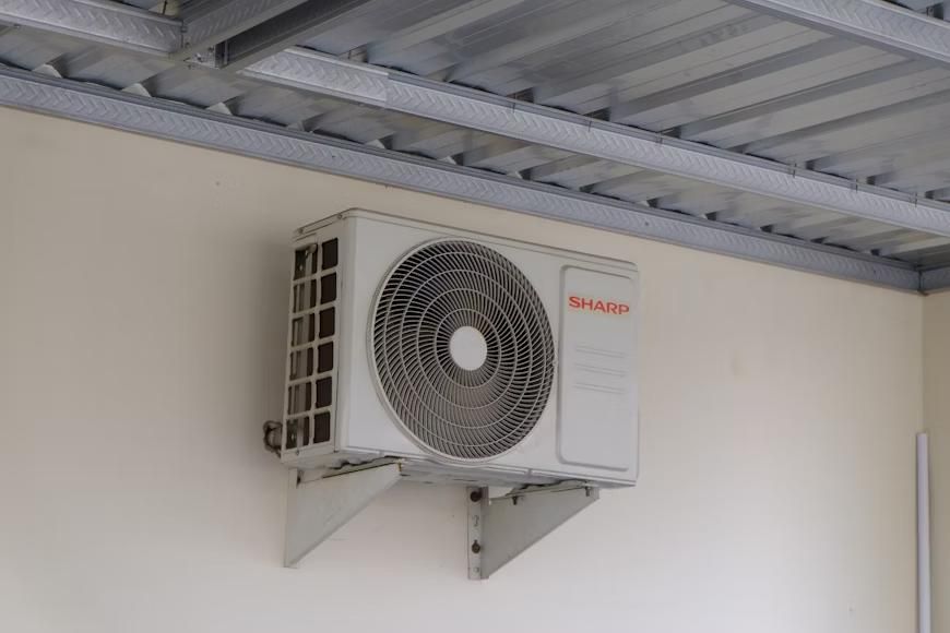 A HVAC system mounted on a wall