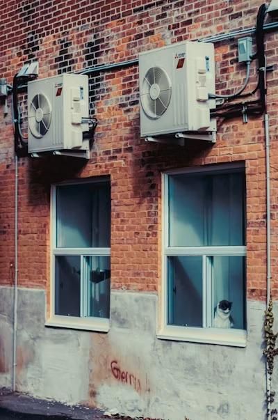 Heat pump units mounted on a wall 