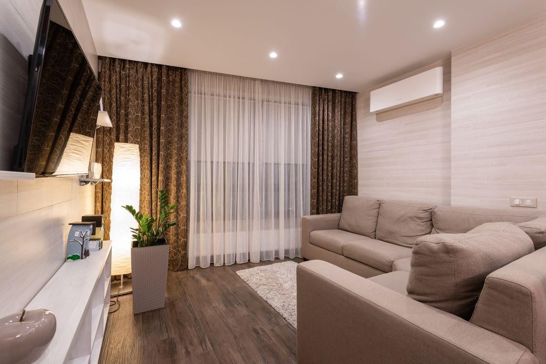 a living room with an air conditioner