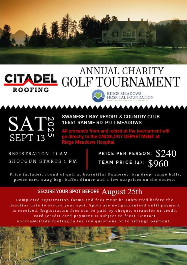 An advertisement for an annual charity golf tournament