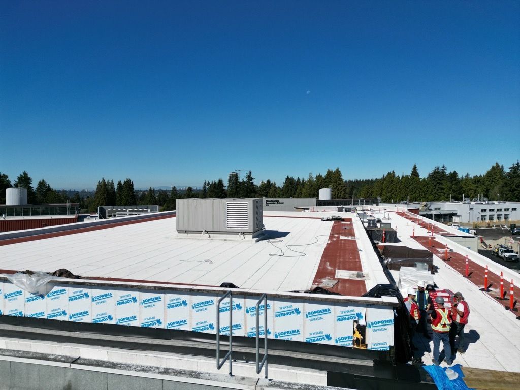 A man is standing on the roof of a building