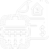 a black and white drawing of a calculator a house and a dollar sign