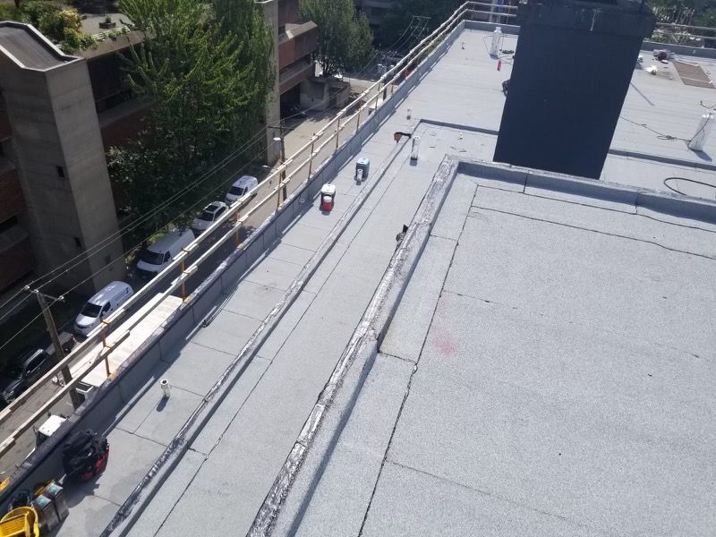 An aerial view of the roof of a building