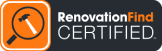 RenovationFind Certified logo with a magnifying glass and hammer icon.