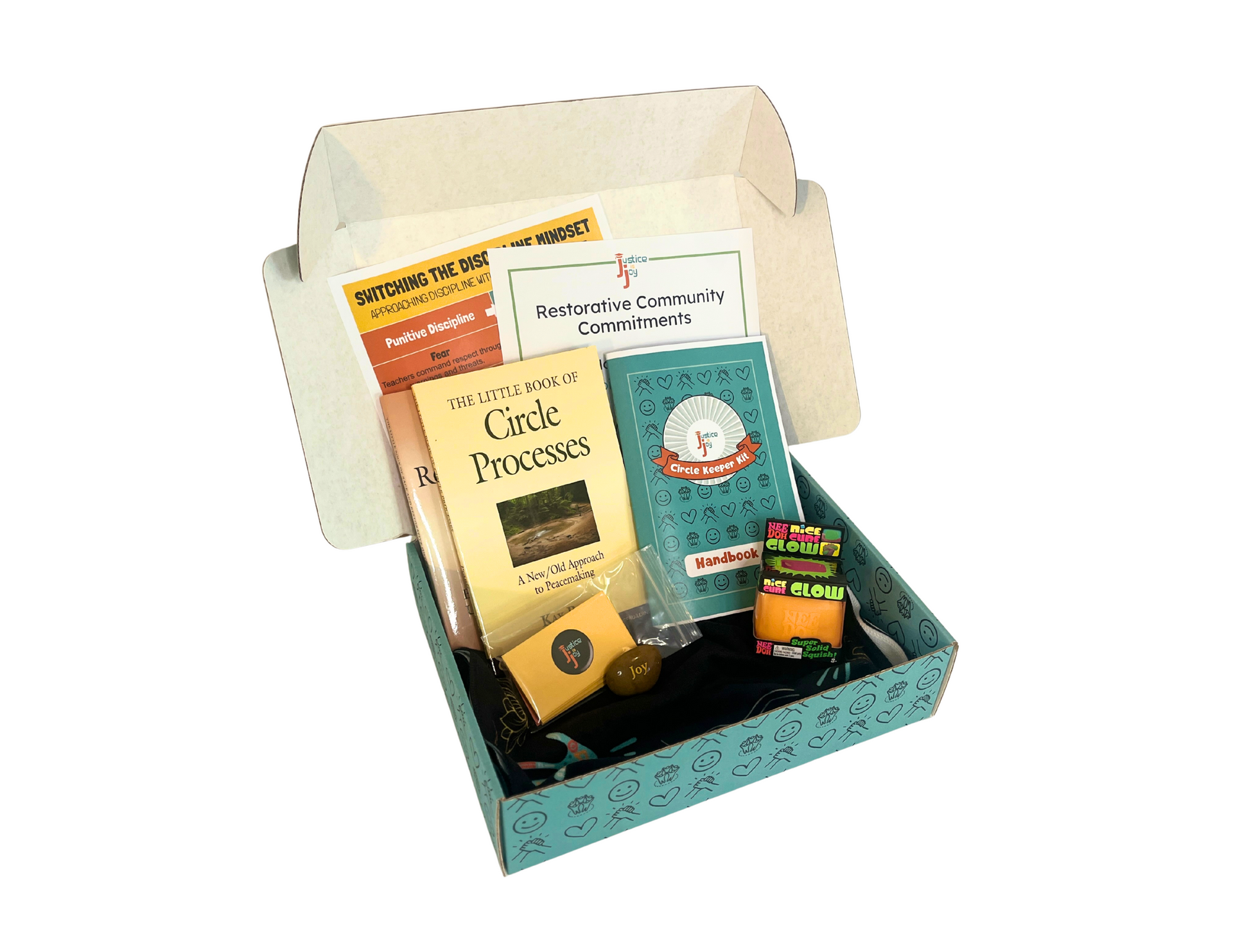 A box with the letter j on it sits on a table