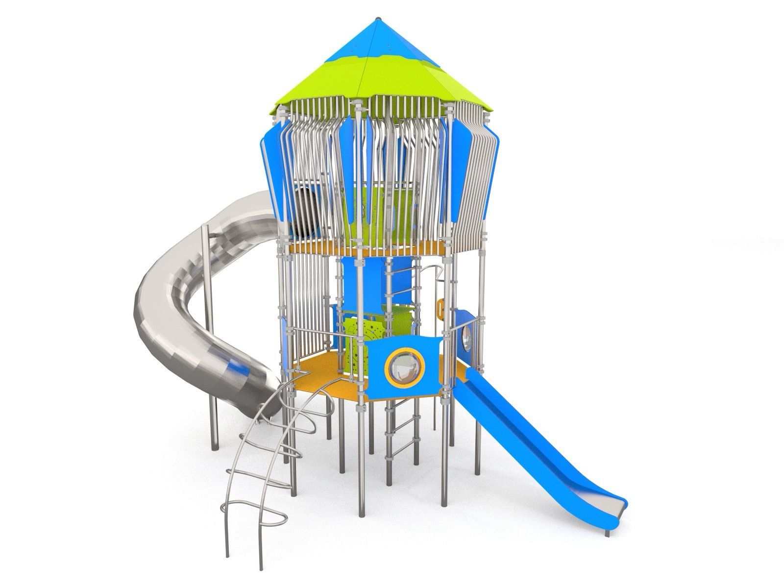 Play tower multi unit with slides and climbing bridges