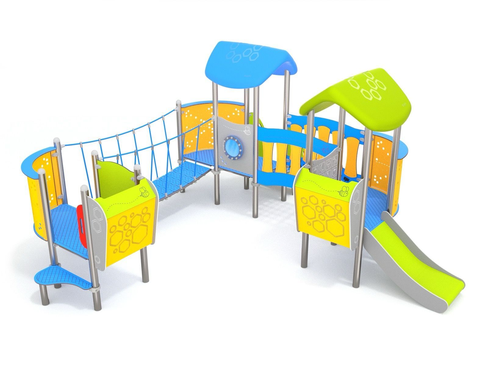 Toddler play frame with slide and bridge