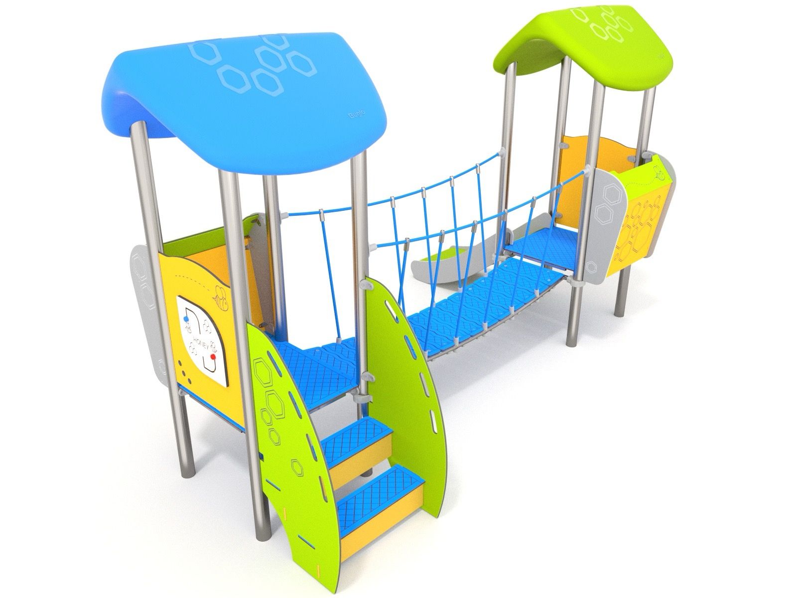 Toddler play set with rope bridge and slide