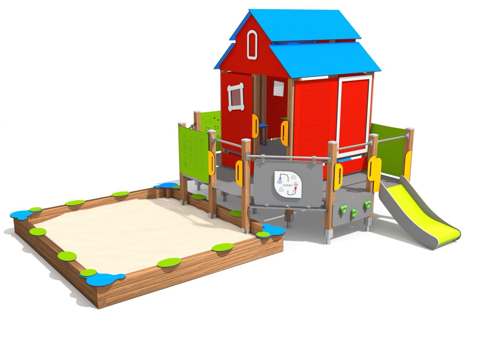 play house with slide and sandpit