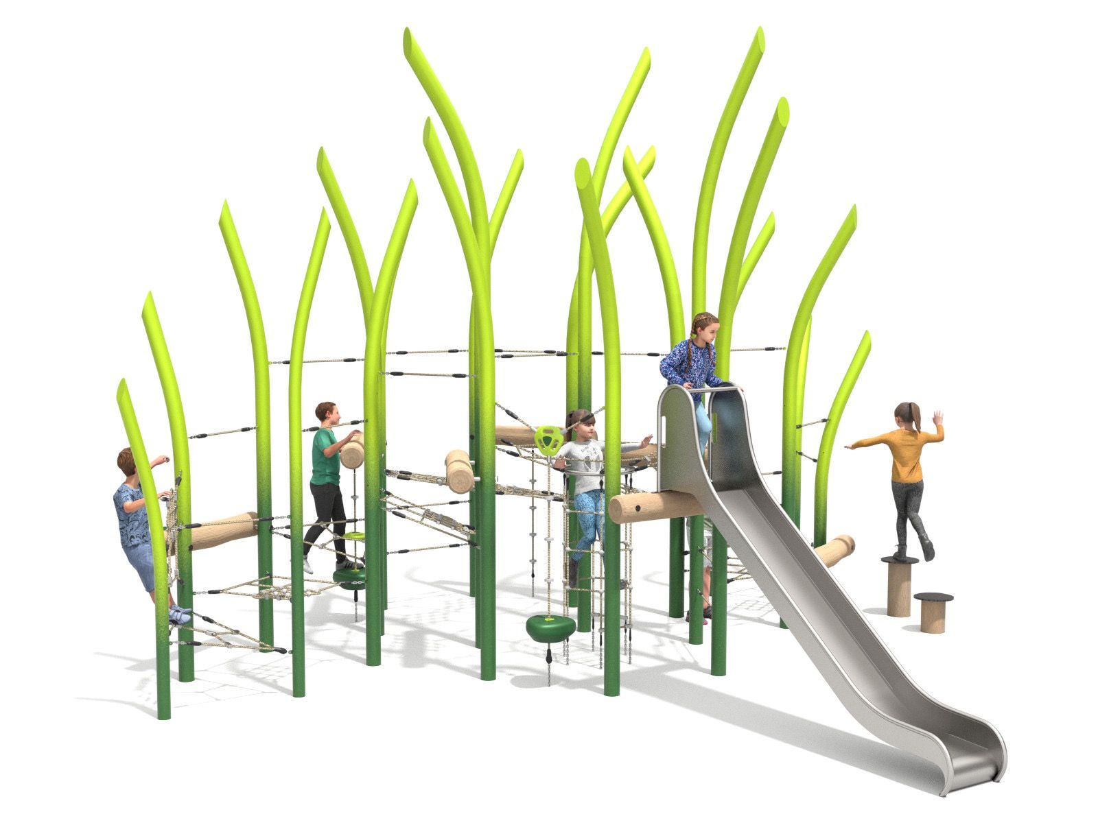 Rope climbing frame with slide