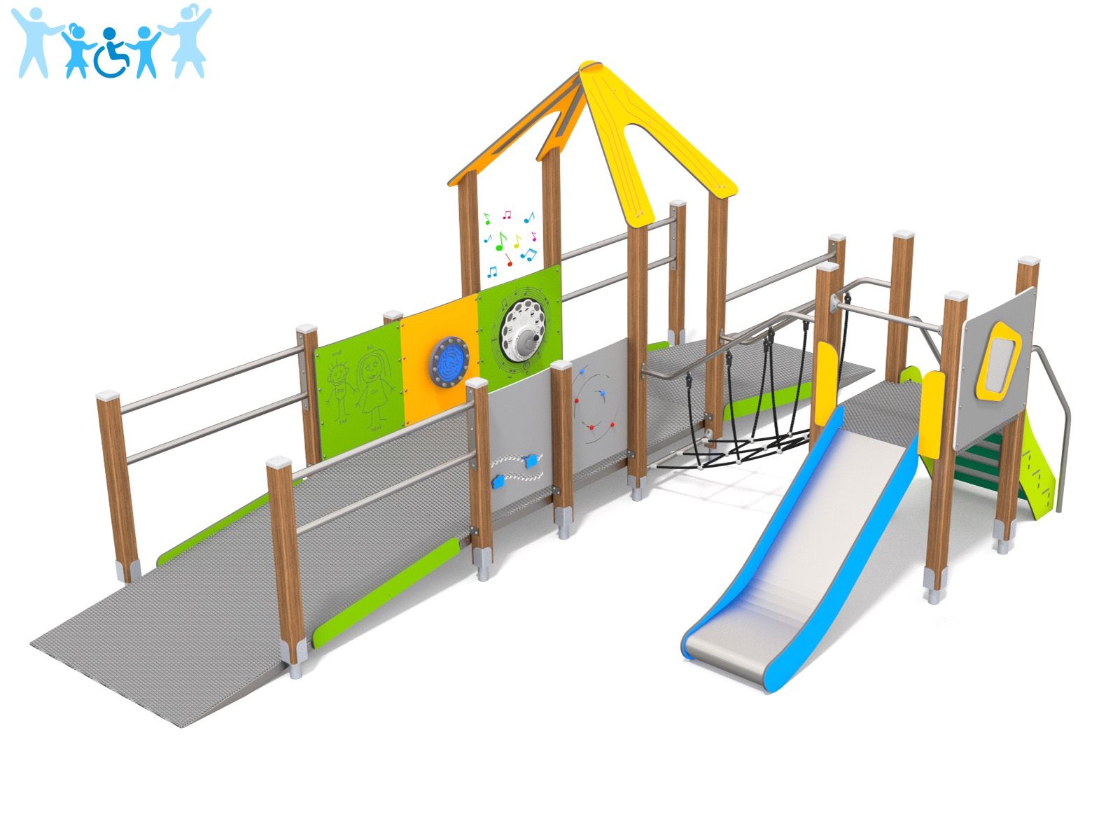 Inclusive Play unit with slide and ramp