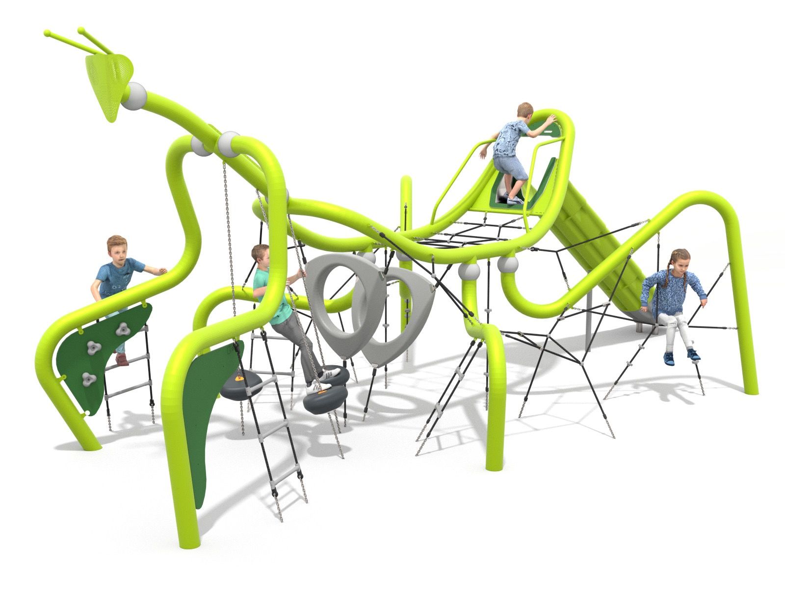 Play equipment to climb all over your creature of choice with bright colours to invite children of all ages. Made from galvanised steel and powder coated with polyester paint. Children will develop moto skills and exercise their sense of balance and coordination.