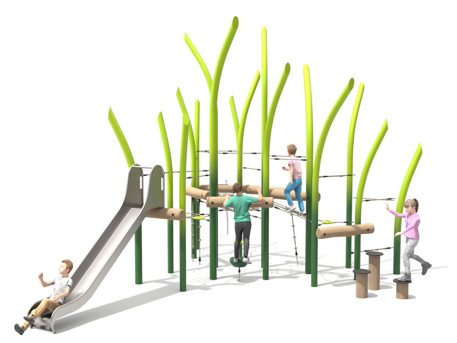 Rope climbing frame with slide