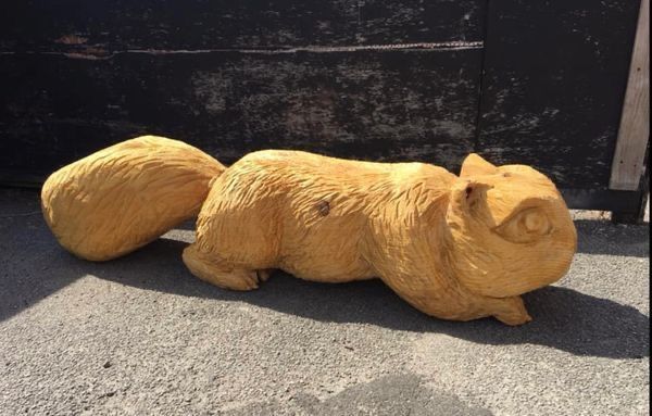 Hand Carved Squirrel Bench