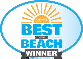 Outer Banks 2019 Best of the Beach Winner Logo in blue and orange color