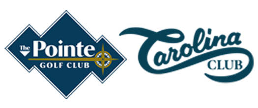 Logos for The Pointe Golf Club and Carolina Club, both in shades of blue and teal.