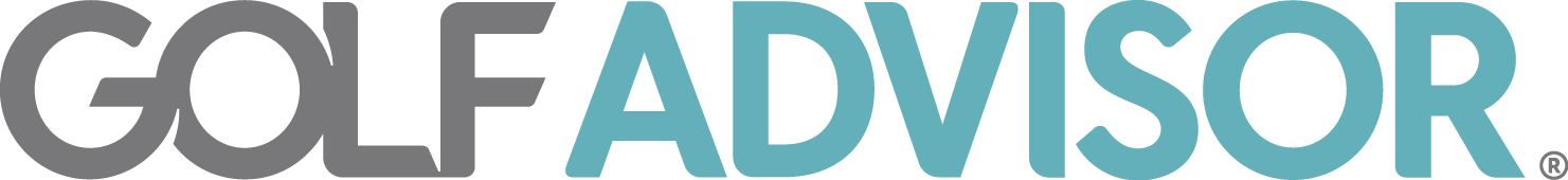 Golf Advisor logo in gray and teal.