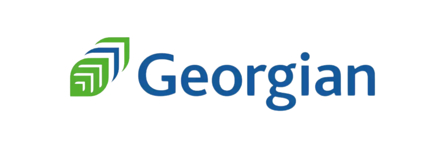 The logo for georgian bank is blue and green.