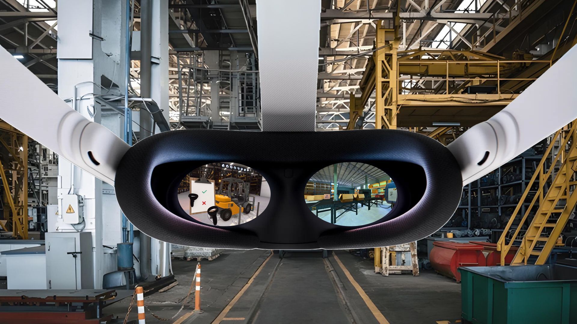 A pair of virtual reality glasses in a factory.