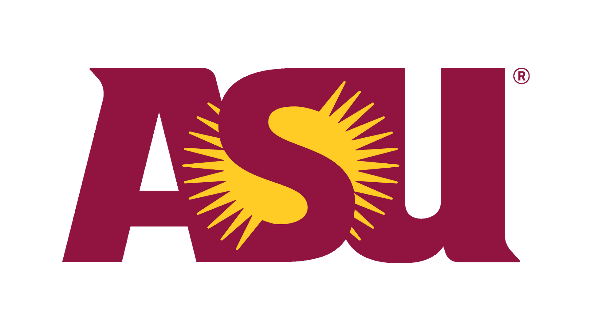 The asu logo is red and yellow with a sun in the middle.
