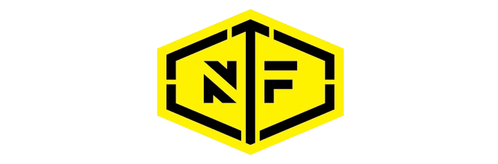 A yellow hexagon with the letter nf inside of it.