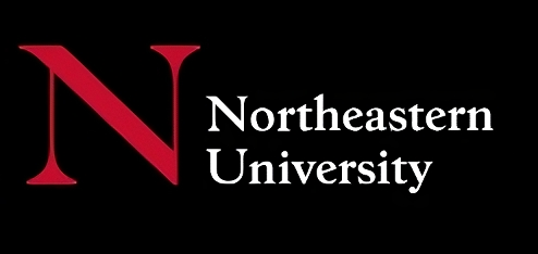 The logo for northeastern university is black and red