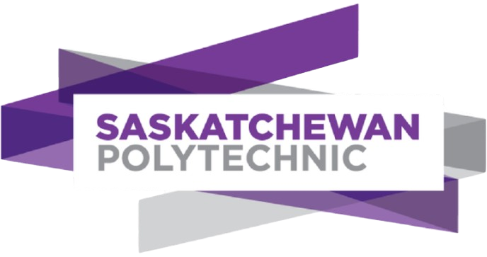 The logo for saskatchewan polytechnic is purple and white.