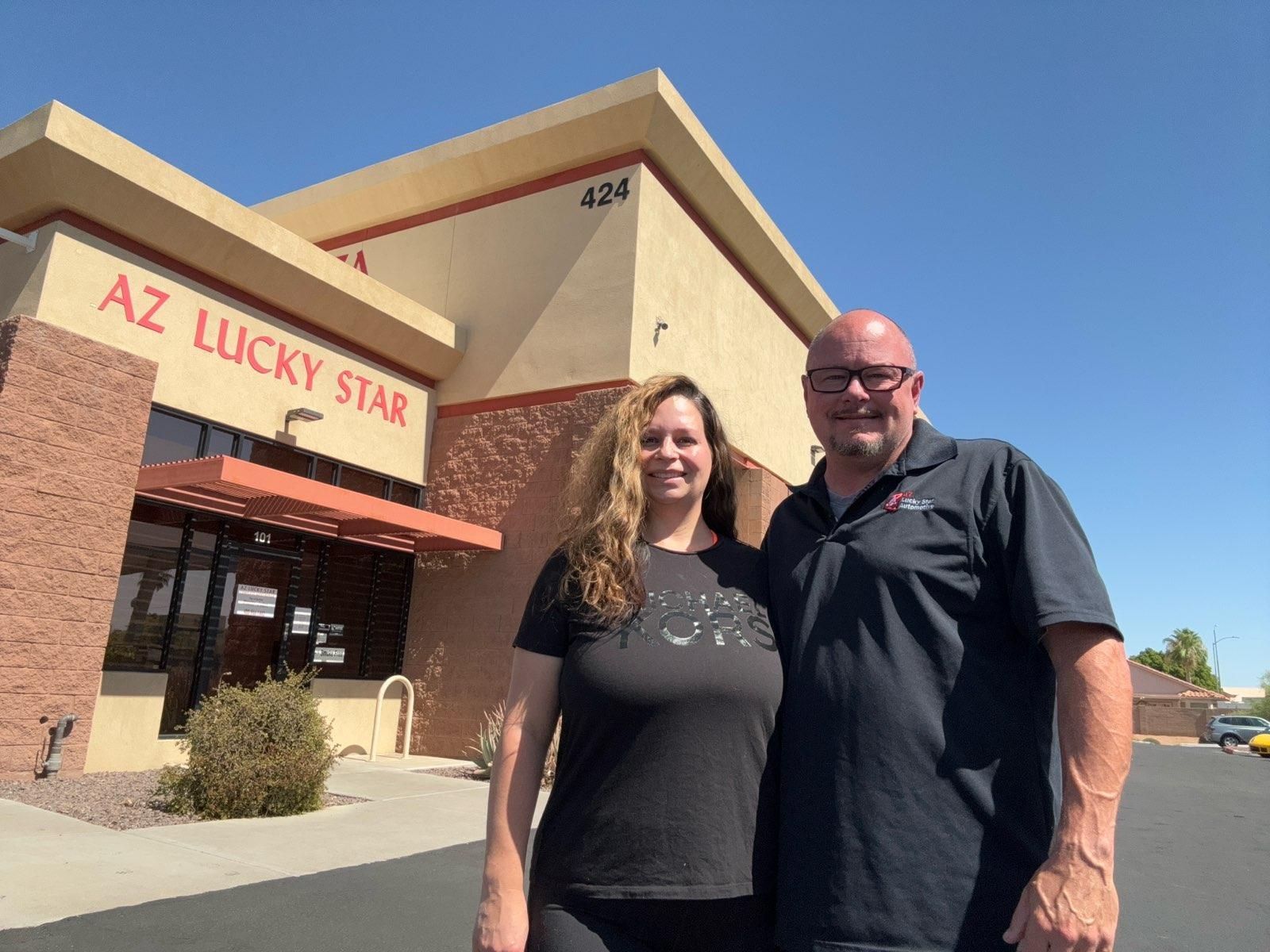 Jeff Goins and his wife Chandra pictured in front of the shop.