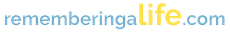 A blue and yellow logo for rememberinglife.com