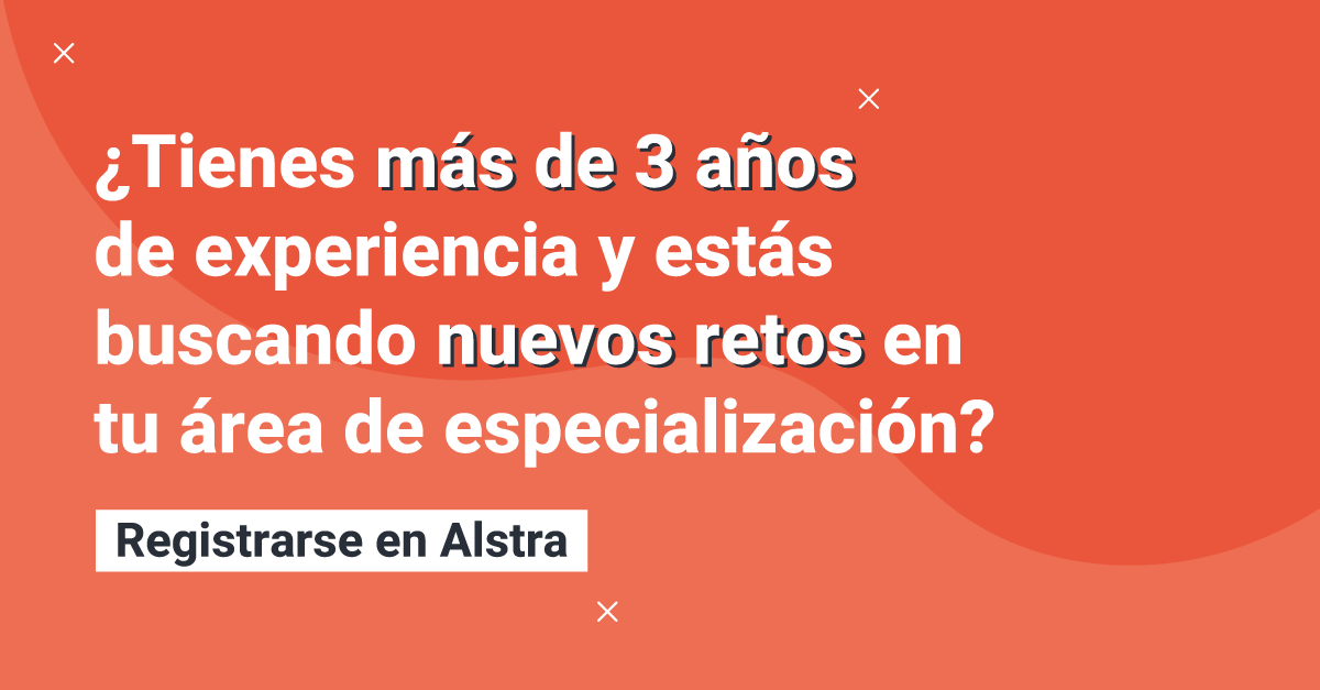 A red background with the words `` tienes mas de 3 anos de experiencia y estás buscando nuevos retos en tu area de especializacion ''