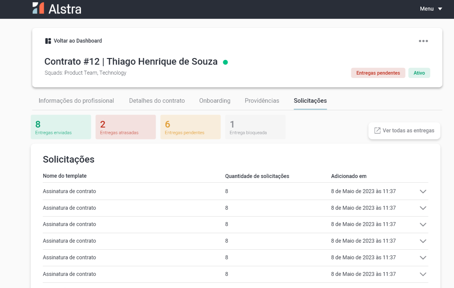 A screenshot of a website showing a list of contacts.