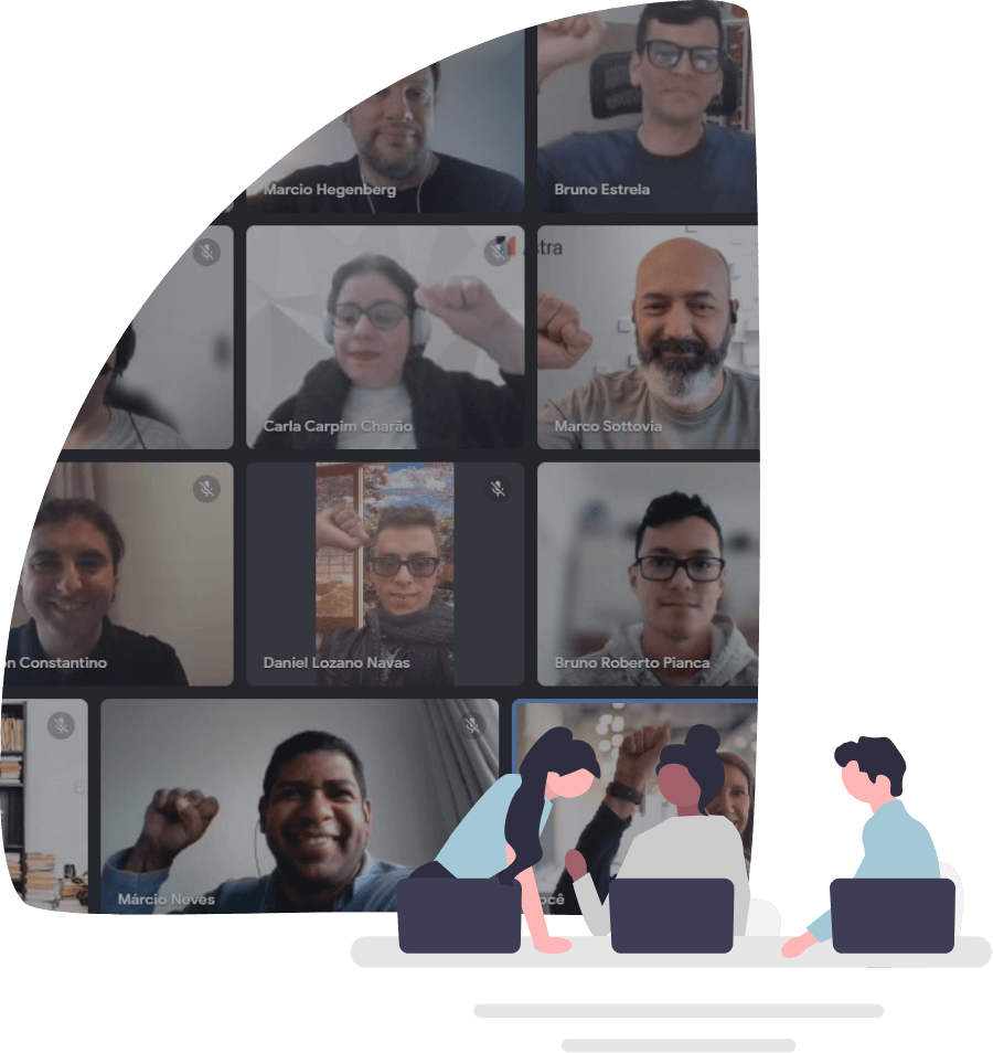 A group of people are having a video call on a computer screen.