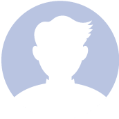 A silhouette of a man 's head in a blue circle.