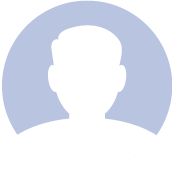 A silhouette of a man 's head in a blue circle.