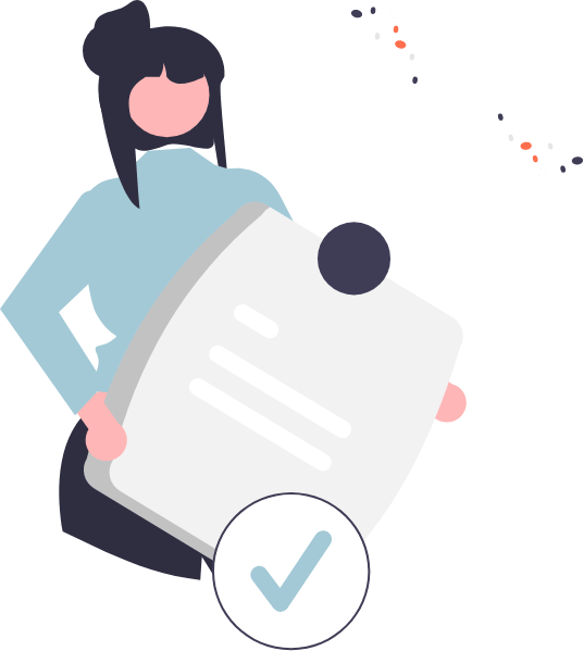 A woman is holding a piece of paper with a check mark on it.