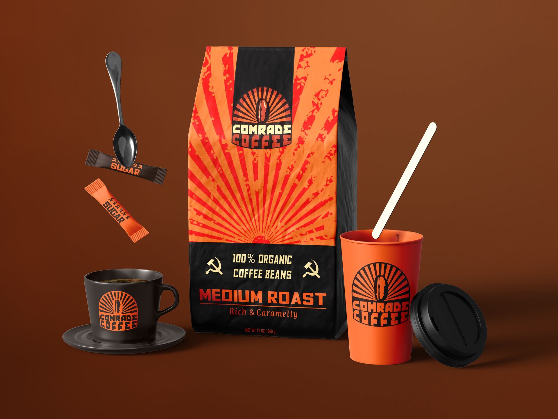 comrade coffee mockup package design