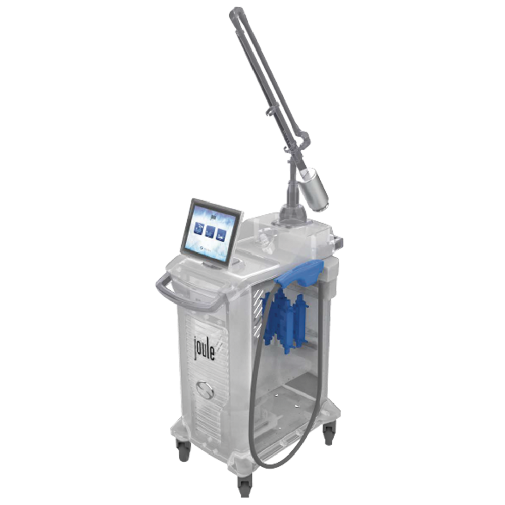 A machine is sitting on top of a cart on a white background.